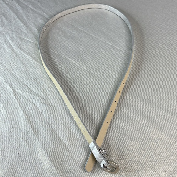 Reitmans Narrow Silver Metallic Crackled Rhinestone Belt Vegan Leather Size L - Picture 5 of 9